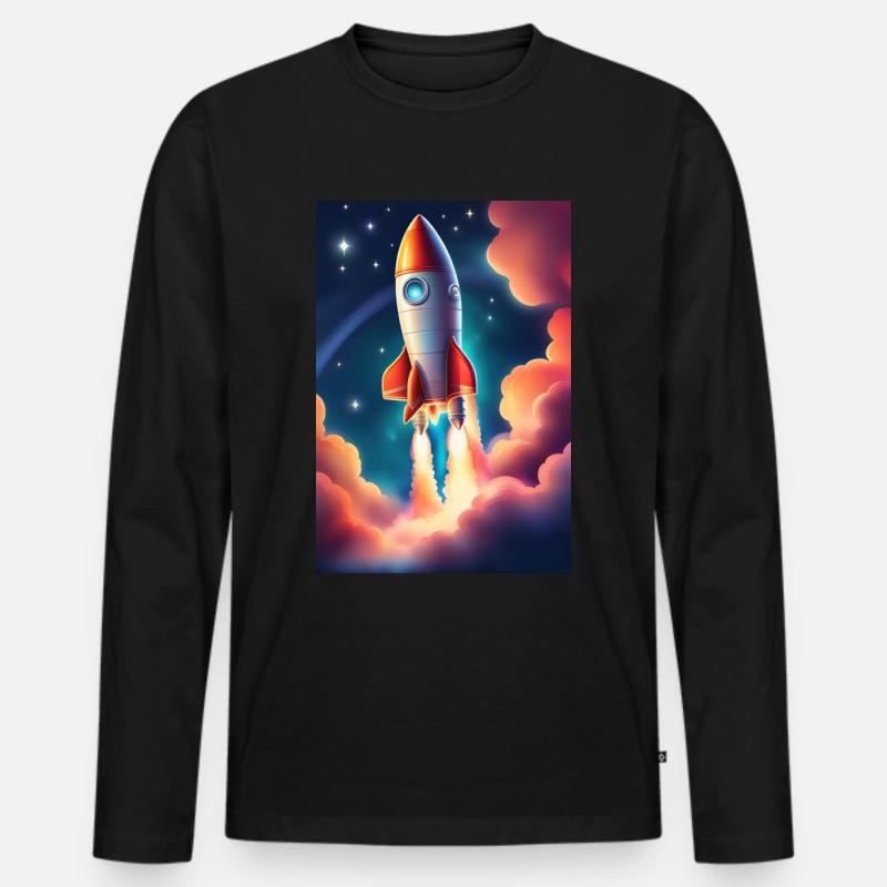 Fusée mignonne dans l’espace - T-shirt manches longues Premium bio Homme - noir