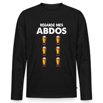 Bière, pression abdos, humour apéro - T-shirt manches longues Premium bio Homme - noir - Devant - Nico (187cm)