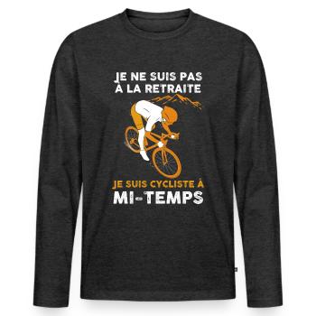 Vélo Retraite, blague drôle - T-shirt manches longues Premium bio Homme - anthracite chiné - Devant - Nico (187cm)