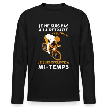 Vélo Retraite, blague drôle - T-shirt manches longues Premium bio Homme - noir - Devant - Nico (187cm)