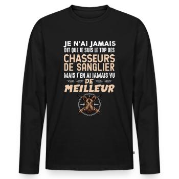 idée cadeau Chasse de sanglier, le top c'est moi - T-shirt manches longues Premium bio Homme - noir - Devant - Nico (187cm)