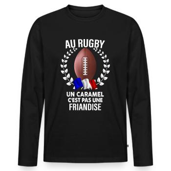 Rugby caramel phrase marrante rugbyman - T-shirt manches longues Premium bio Homme - noir - Devant - Nico (187cm)