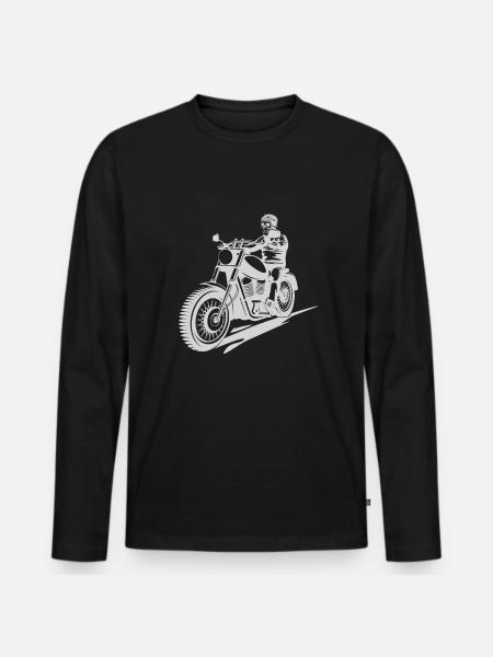 Motorradfahrer Skellett - Männer Premium Bio Langarmshirt - Schwarz