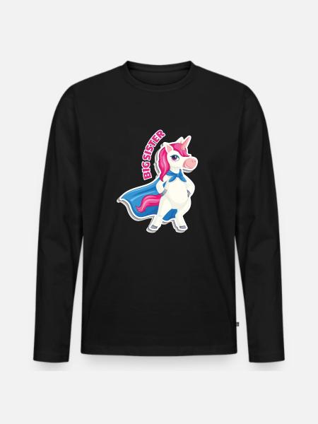 Große Schwester - Einhorn - Männer Premium Bio Langarmshirt - Schwarz