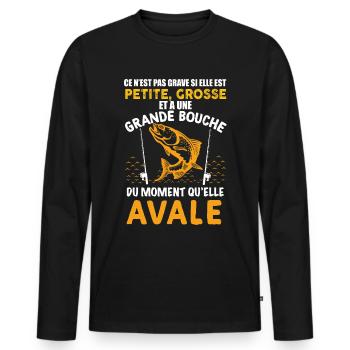 Pêcheur Humour Poisson Grande Bouche - T-shirt manches longues Premium bio Homme - noir - Devant - Nico (187cm)