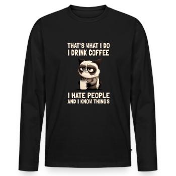 annoying cat cat Grumpy coffee - Men's Premium Organic Long Sleeve Shirt - black - Front - Nico (187cm)