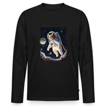 Weltall Katze Spacecat Astronaut - Männer Premium Bio Langarmshirt - Schwarz - Vorne - Nico (187cm)