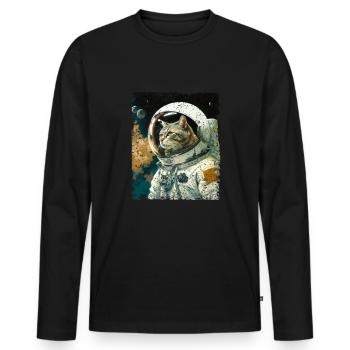 Spacecat Katze Astronaut Kater Weltall - Männer Premium Bio Langarmshirt - Schwarz - Vorne - Nico (187cm)