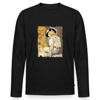 Katze Astronaut Kater Weltall Spacecat - Männer Premium Bio Langarmshirt - Schwarz - Vorne - Nico (187cm)