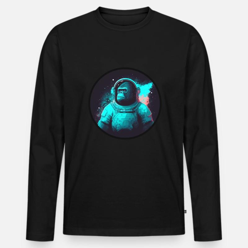 Affe im Weltraumanzug - Männer Premium Bio Langarmshirt - Schwarz