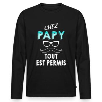 Papy D'amour Chez Papy tout es Permis - T-shirt manches longues Premium bio Homme - noir - Devant - Nico (187cm)