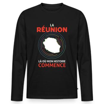 Réunion La Plus Belle Histoire C'est Mon île - T-shirt manches longues Premium bio Homme - noir - Devant - Nico (187cm)