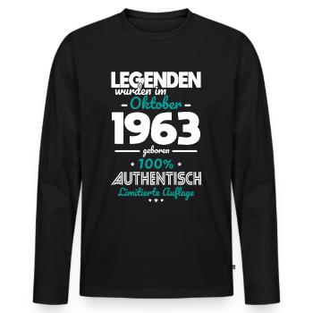 60. Geburtstag - Legenden wurden im Oktober 1963 - Männer Premium Bio Langarmshirt - Schwarz - Vorne - Nico (187cm)