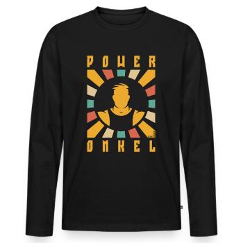 Power Onkel (Poweronkel / Strahlen / 4C) - Männer Premium Bio Langarmshirt - Schwarz - Vorne - Nico (187cm)