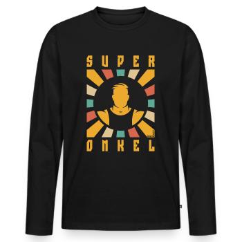 Super Onkel (Superonkel / Strahlen / 4C) - Männer Premium Bio Langarmshirt - Schwarz - Vorne - Nico (187cm)