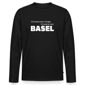 Therapie BASEL - Männer Premium Bio Langarmshirt - Schwarz - Vorne - Nico (187cm)