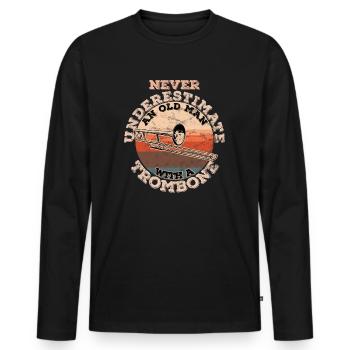 Never underestimate an old Man with a Trombone - Männer Premium Bio Langarmshirt - Schwarz - Vorne - Nico (187cm)