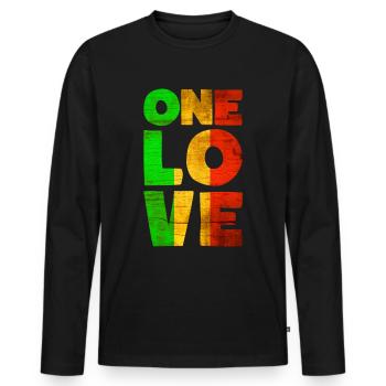 Rastafari ONE LOVE Reggae Style - Männer Premium Bio Langarmshirt - Schwarz - Vorne - Nico (187cm)