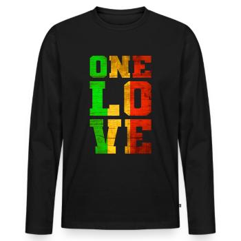 ONE LOVE Reggae Musik - Männer Premium Bio Langarmshirt - Schwarz - Vorne - Nico (187cm)