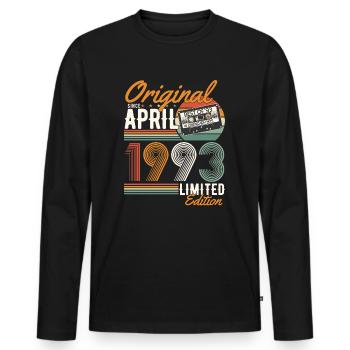 Original seit April 1993 - Männer Premium Bio Langarmshirt - Schwarz - Vorne - Nico (187cm)