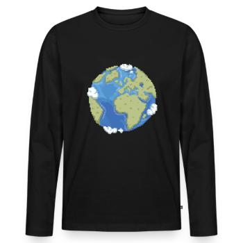 Retro Pixel Earth - Men's Premium Organic Long Sleeve Shirt - black - Front - Nico (187cm)