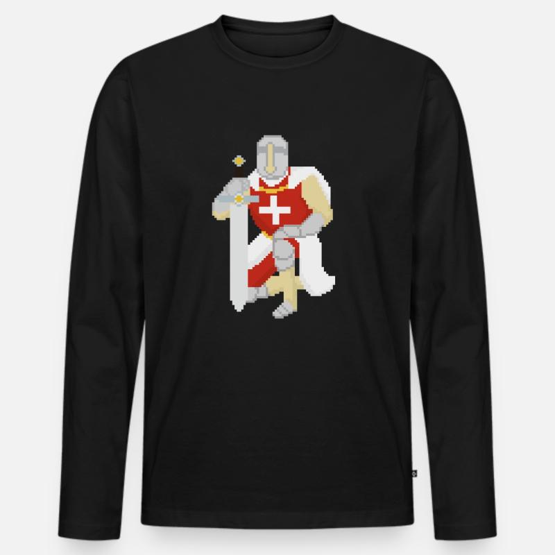 Retro Pixel Ritter - Männer Premium Bio Langarmshirt - Schwarz