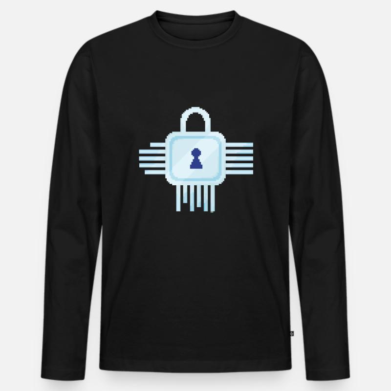 Retro Pixel IT Schloss - Männer Premium Bio Langarmshirt - Schwarz