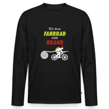Mit dem Fahrrad zum Brand - Männer Premium Bio Langarmshirt - Schwarz - Vorne - Nico (187cm)
