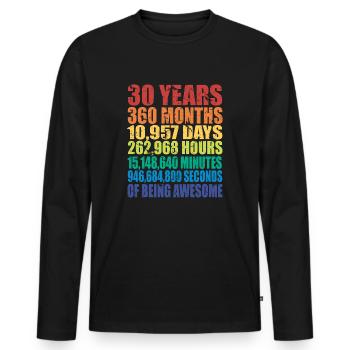 Drôle de cadeau d’anniversaire de 30e anniversaire, compte à rebours d’âge - T-shirt manches longues Premium bio Homme - noir - Devant - Nico (187cm)