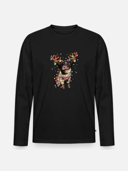 Christmas Piggie - Cute Piggy Xmas Holiday Pig - Men's Premium Organic Long Sleeve Shirt - black