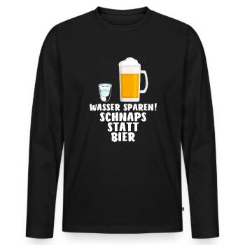 Schnaps statt Bier Schnapstrinker Geschenk - Männer Premium Bio Langarmshirt - Schwarz - Vorne - Nico (187cm)