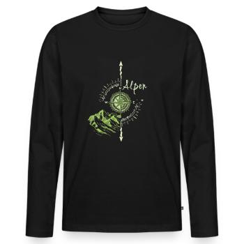 Alps,Mountains,illustration,Compass - Men's Premium Organic Long Sleeve Shirt - black - Front - Nico (187cm)