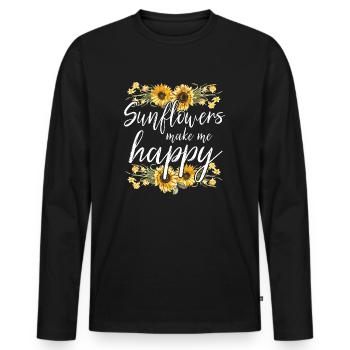 Sonnenblume Glücklich Geschenk - Männer Premium Bio Langarmshirt - Schwarz - Vorne - Nico (187cm)
