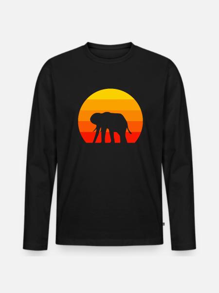 Retro Elefant - Männer Premium Bio Langarmshirt - Schwarz