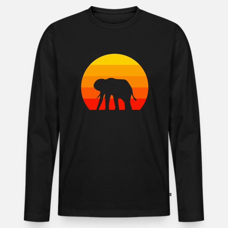 Retro Elefant - Männer Premium Bio Langarmshirt - Schwarz
