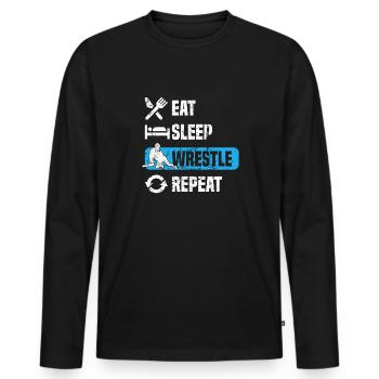 Eat Sleep Wrestle Repeat Cooles Wrestling Geschenk - Männer Premium Bio Langarmshirt - Schwarz - Vorne - Nico (187cm)