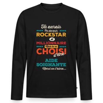 Aide Soignante - T-shirt manches longues Premium bio Homme - noir - Devant - Nico (187cm)