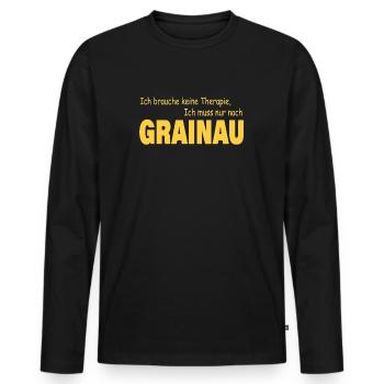 Therapie GRAINAU - Männer Premium Bio Langarmshirt - Schwarz - Vorne - Nico (187cm)