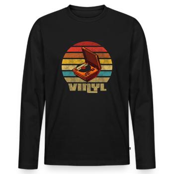 Vinyle Vintage Retro Musique Boîte Disque phonographe - T-shirt manches longues Premium bio Homme - noir - Devant - Nico (187cm)