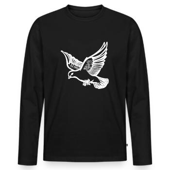 Pigeon volant sur de grandes ailes larges - T-shirt manches longues Premium bio Homme - noir - Devant - Nico (187cm)