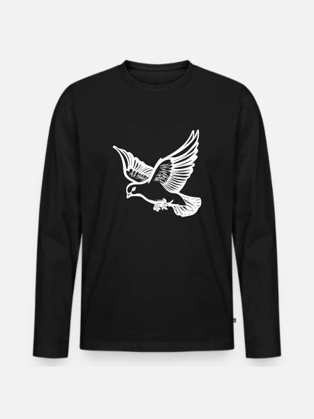 Fliegende Taube auf großen breiten Schwingen - Männer Premium Bio Langarmshirt - Schwarz