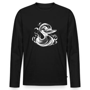 Drôle de canard souriant avec un énorme bec - T-shirt manches longues Premium bio Homme - noir - Devant - Nico (187cm)