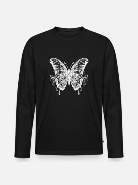 Tattoo style butterfly with wings - Men's Premium Organic Long Sleeve Shirt - black