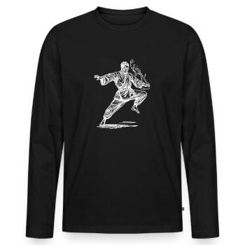 Karate Kampfsport Meister Pose Tattoo Style - Männer Premium Bio Langarmshirt - Schwarz - Vorne - Nico (187cm)