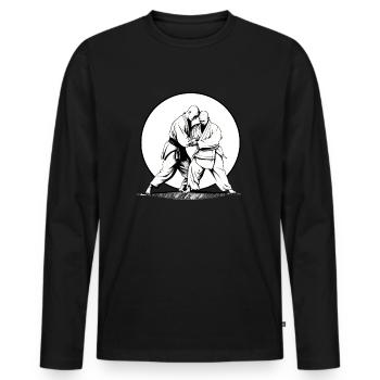 Combattant sportif d’arts martiaux d’Aïkido au coucher du soleil - T-shirt manches longues Premium bio Homme - noir - Devant - Nico (187cm)