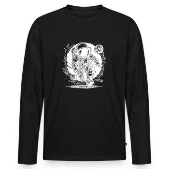 Outer Space Hole Astronaut with Exotic Planets - Men's Premium Organic Long Sleeve Shirt - black - Front - Nico (187cm)