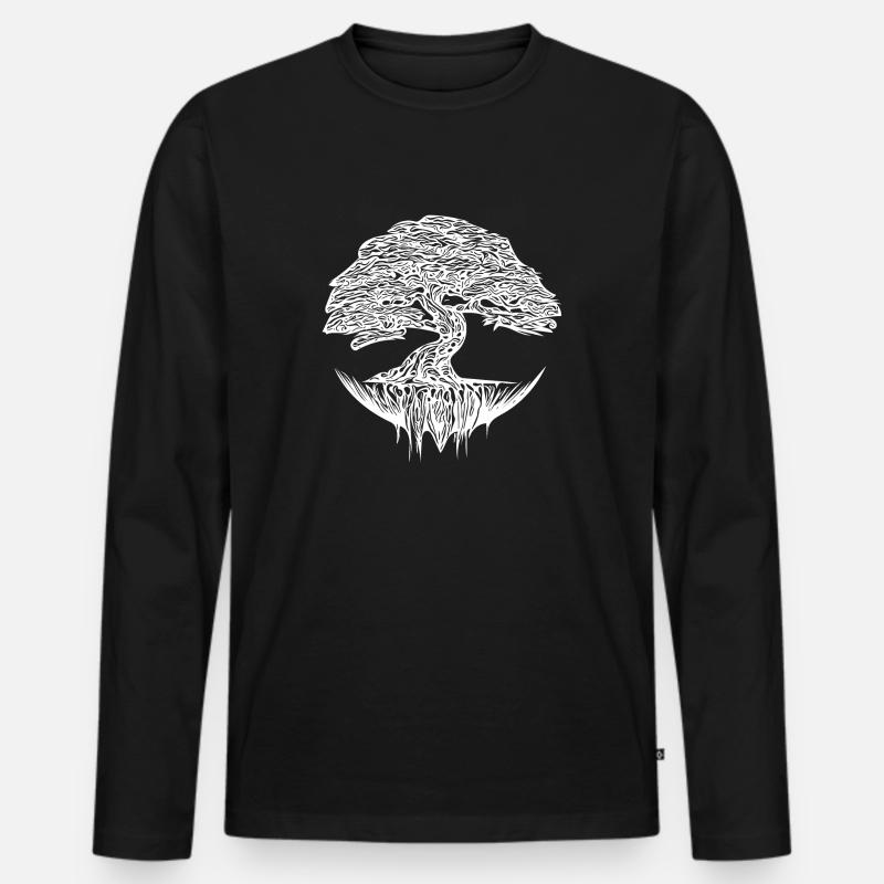 Eleganter Bonsai Baum - Männer Premium Bio Langarmshirt - Schwarz
