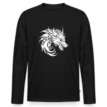 Tête de Dragon chinois rugissant de style de tatouage - T-shirt manches longues Premium bio Homme - noir - Devant - Nico (187cm)