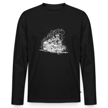 Vintage Dampflokomotive auf Gleisen unter Dampf - Männer Premium Bio Langarmshirt - Schwarz - Vorne - Nico (187cm)