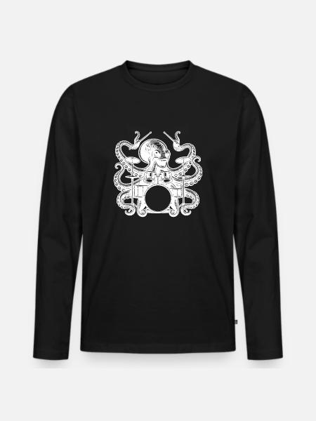 Charming octopus on drums - Men's Premium Organic Long Sleeve Shirt - black
